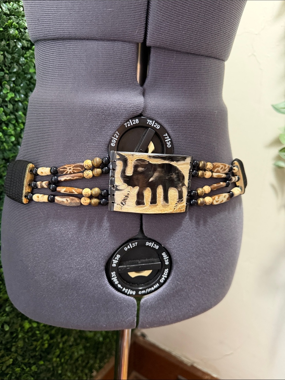 Handcrafted Elephant Wooden Bead Waist Belt - Black & Brown - Picture 1 of 7